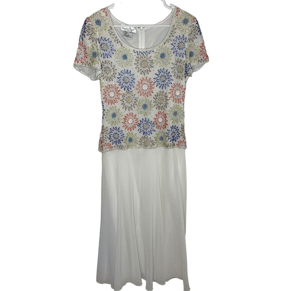 Laurence Kazar Vintage Chiffon Dress with Beaded Top Bodice Size Large